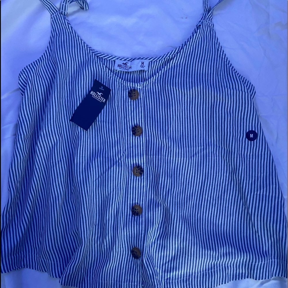 Hollister Blue and White Tank Top